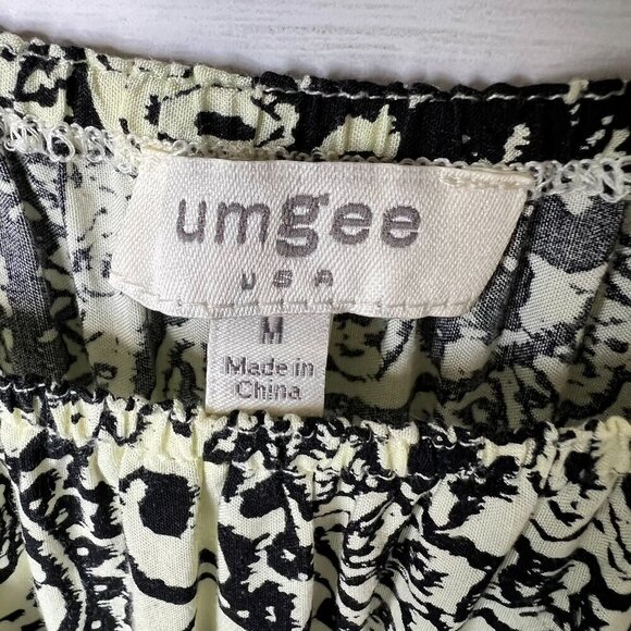 Umgee Dress Womens Size Medium Black & Ivory Floral Sheath Pockets Bell Sleeve - Picture 2 of 14